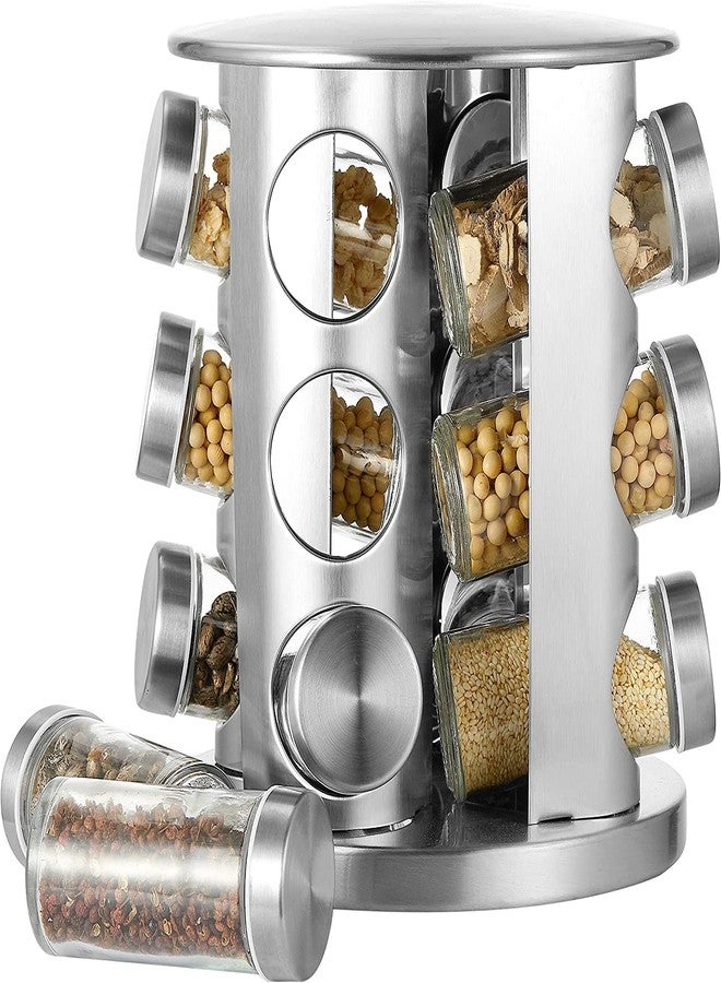 REPLEX رف توابل دوار من ريبليكس، منظم توابل من الفولاذ المقاوم للصدأ، 16/12 برطمان، برج رف توابل مربع دوار، تنظيم تخزين التوابل للمطبخ والأعشاب المجففة المنزلية (12 برطمان) - Image 2